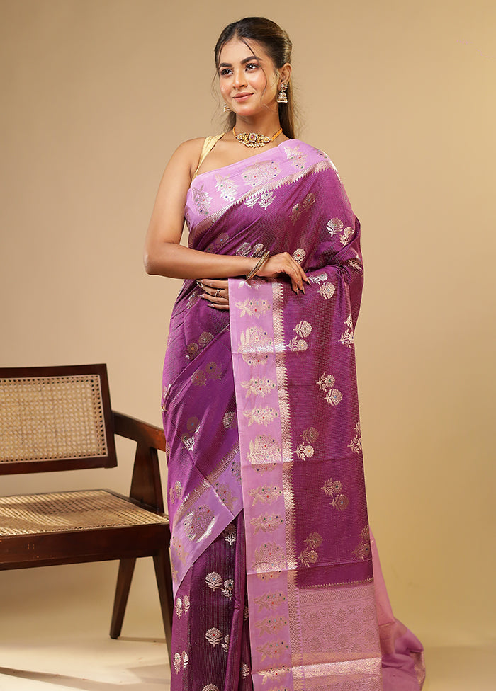 Purple Dupion Silk Saree With Blouse Piece