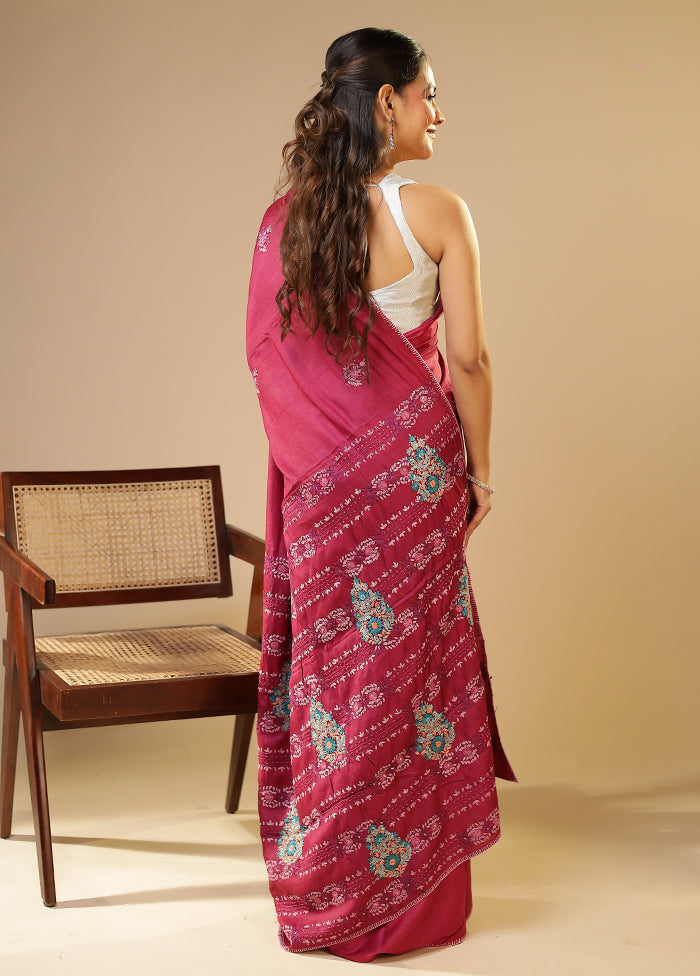 Purple Handloom Tussar Pure Silk Saree With Blouse Piece