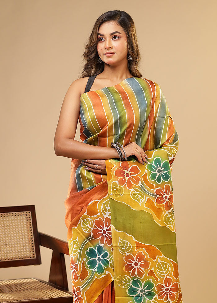 Multicolor Printed Pure Silk Saree Without Blouse Piece