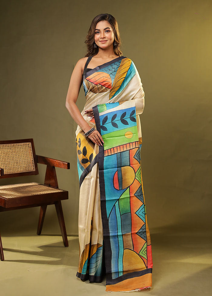 Multicolor Printed Pure Silk Saree Without Blouse Piece