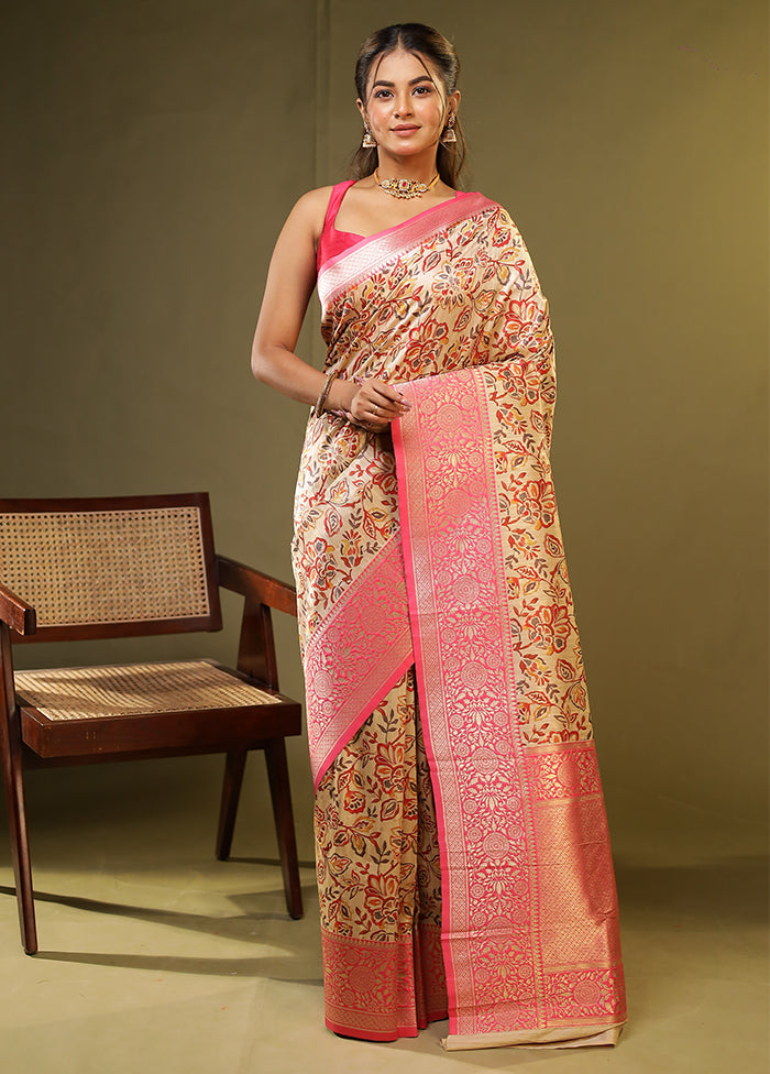 Cream Tussar Silk Saree With Blouse Piece