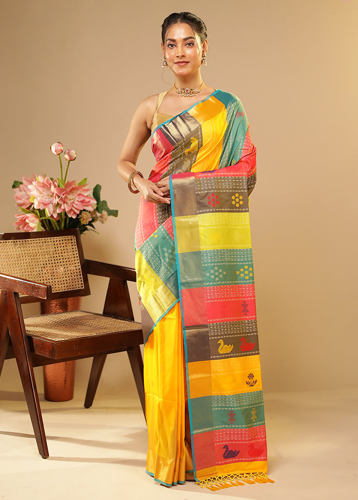 Shubh Muhurat Duo – Multicolor Kalakshetra & White Dupion Silk Sarees
