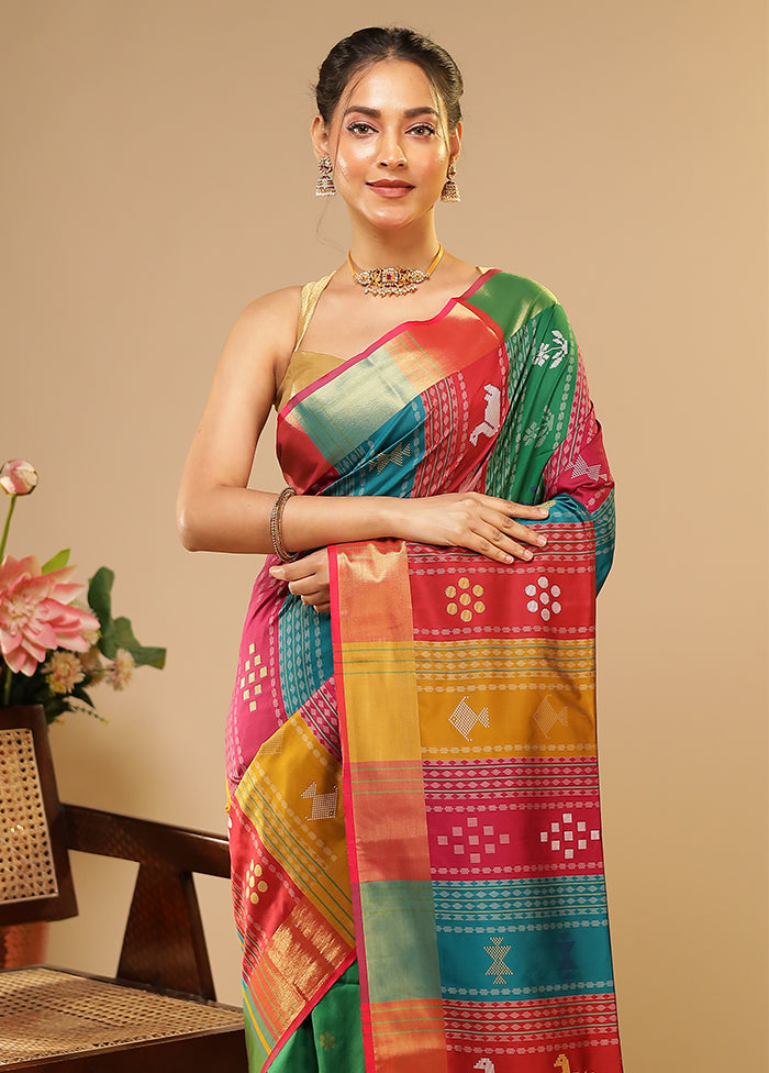Multicolor Kalakethra Saree With Blouse Piece