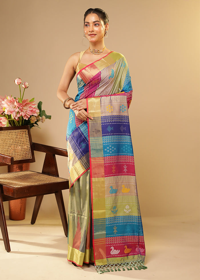 Multicolor Kalakethra Saree With Blouse Piece