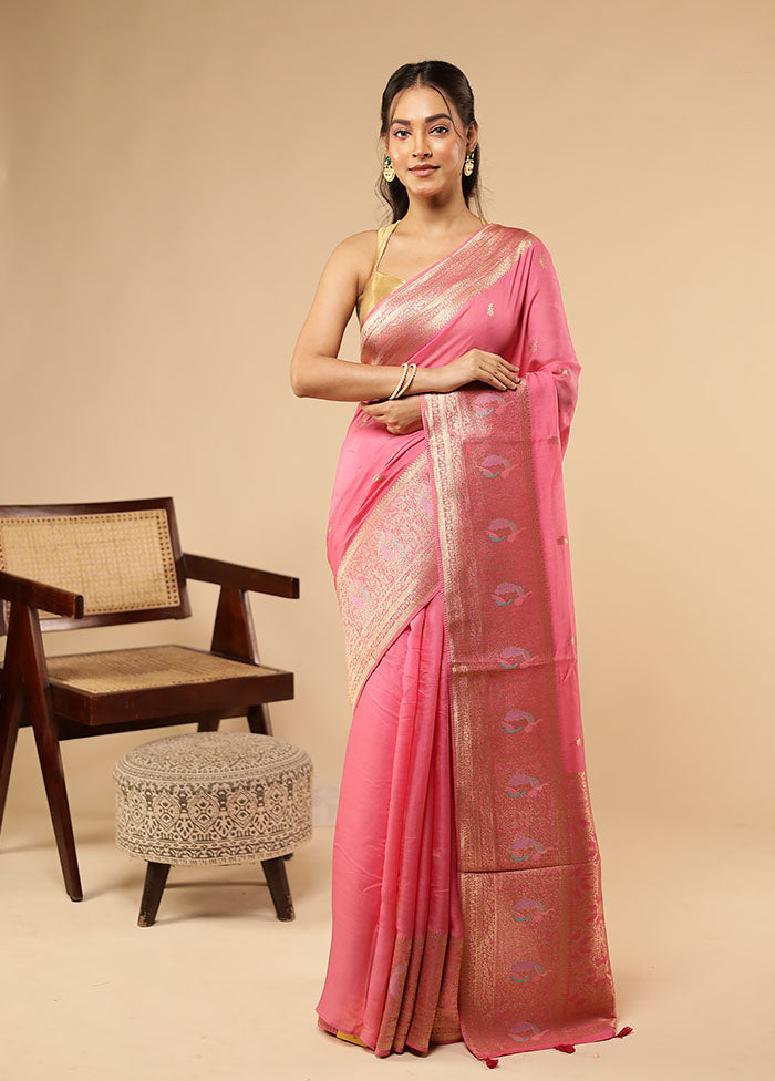 Pink Dupion Silk Saree With Blouse Piece