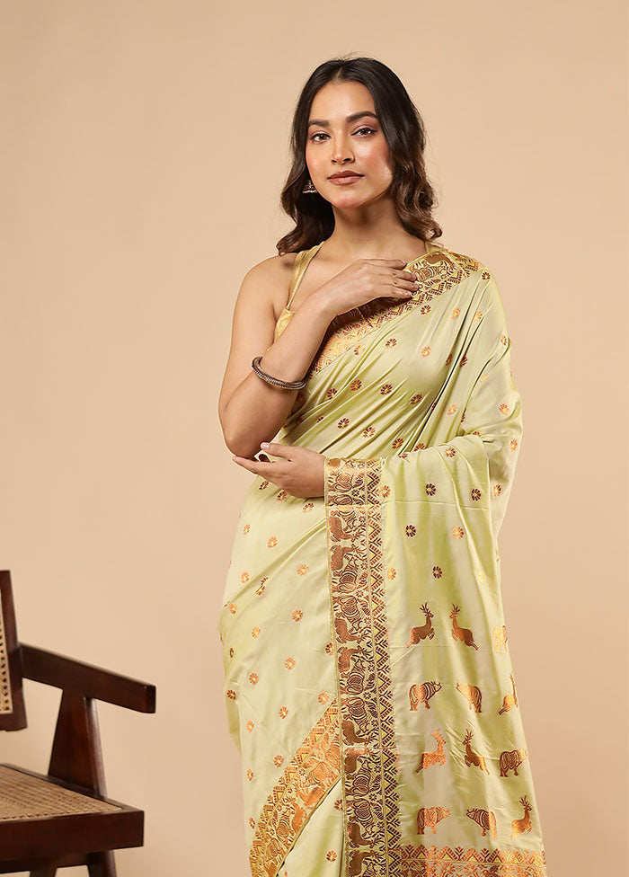 Green Assam Silk Saree With Blouse Piece