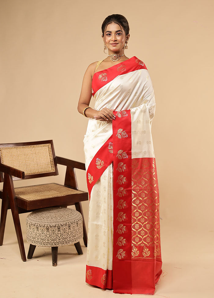 White Dupion Silk Saree With Blouse Piece