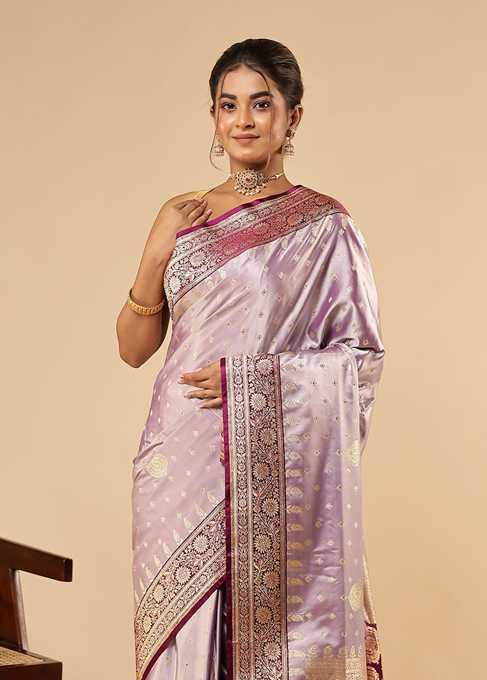 Purple Banarasi Silk Saree With Blouse Piece