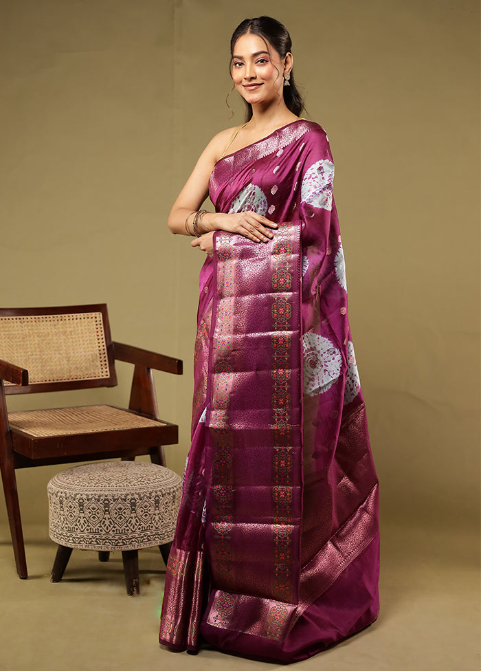 Purple Handloom Dupion Pure Silk Saree With Blouse Piece