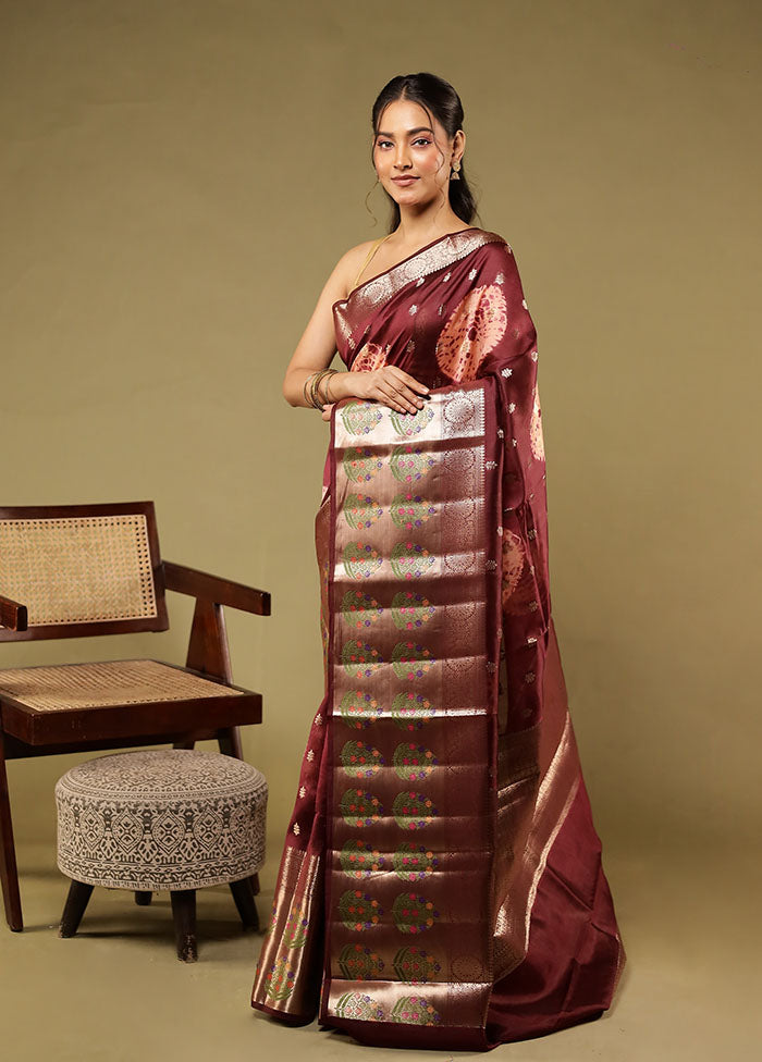 Maroon Handloom Dupion Pure Silk Saree With Blouse Piece