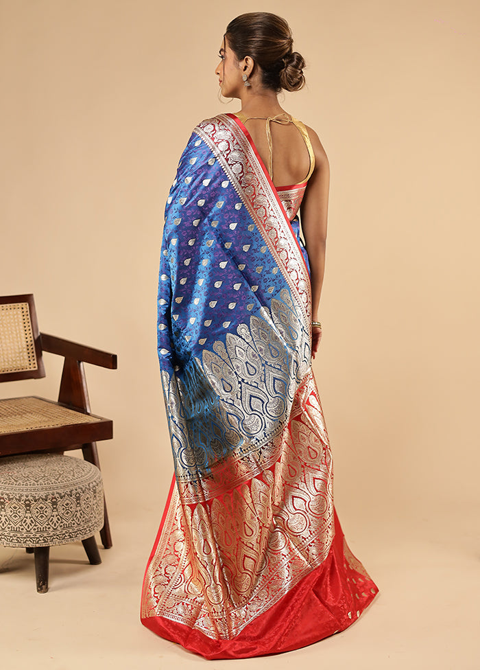 Blue Tanchoi Silk Saree With Blouse Piece