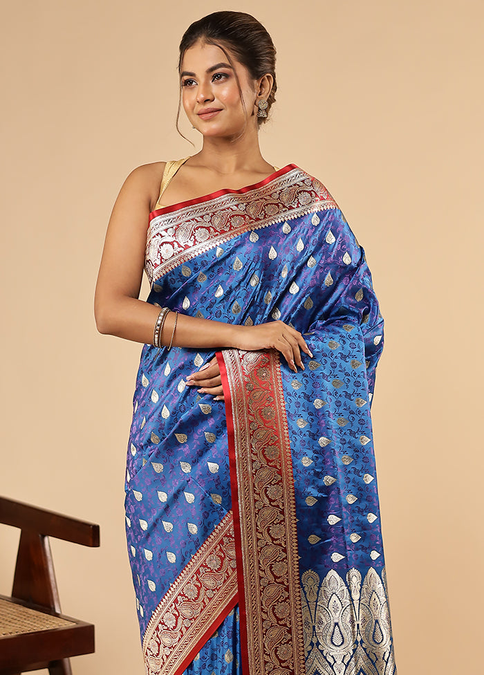 Blue Tanchoi Silk Saree With Blouse Piece
