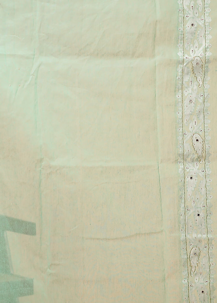 Green Khadi Cotton Saree With Blouse Piece