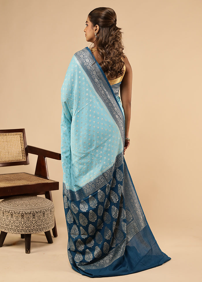 Blue Dupion Silk Saree With Blouse Piece