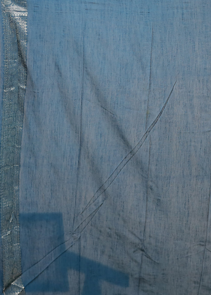 Blue Dupion Silk Saree With Blouse Piece