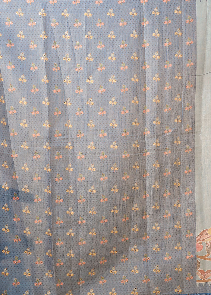 Blue Linen Silk Saree With Blouse Piece