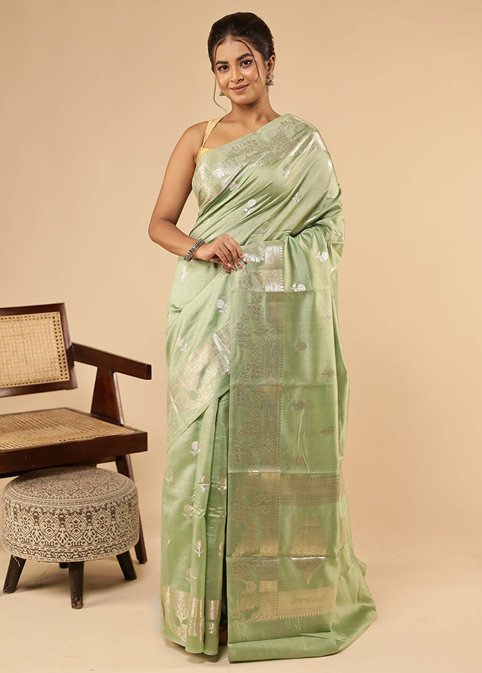 Green Dupion Silk Saree With Blouse Piece