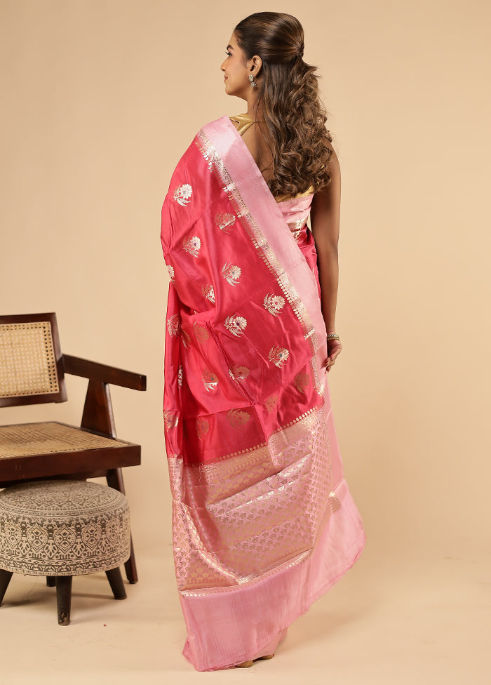 Pink Dupion Silk Saree With Blouse Piece
