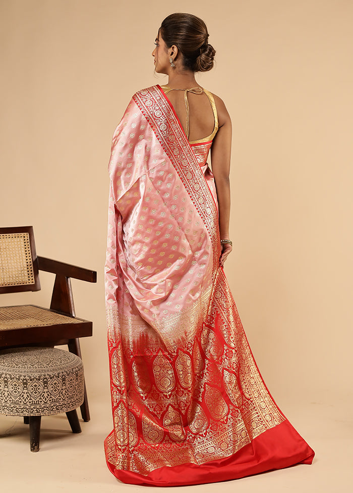 Pink Banarasi Silk Saree With Blouse Piece