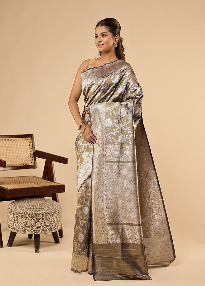 Grey Tissue Silk Saree With Blouse Piece