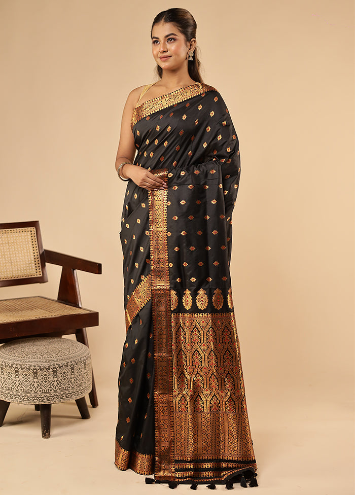 Black Assam Silk Saree With Blouse Piece