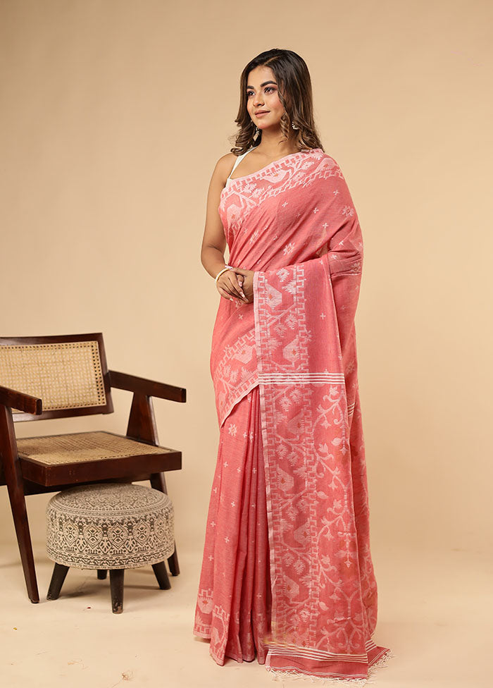 Pink Matka Silk Saree With Blouse Piece