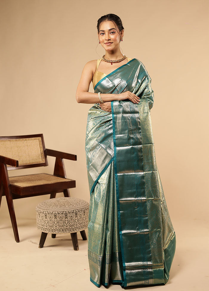 Green Kanjivaram Silk Saree With Blouse Piece