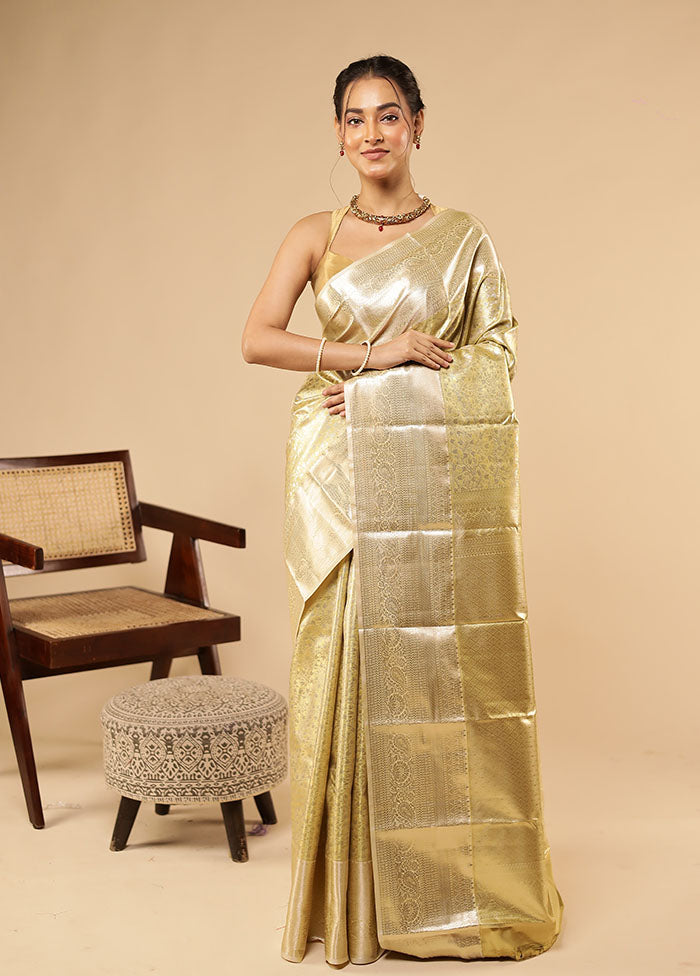 Yellow Kanjivaram Silk Saree With Blouse Piece