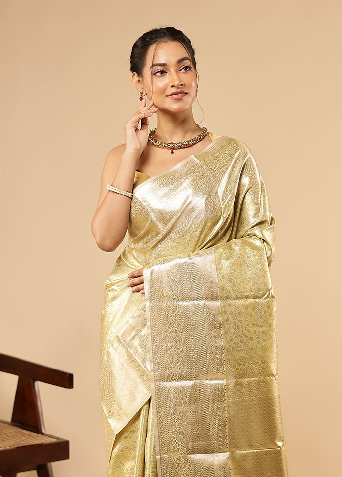 Yellow Kanjivaram Silk Saree With Blouse Piece
