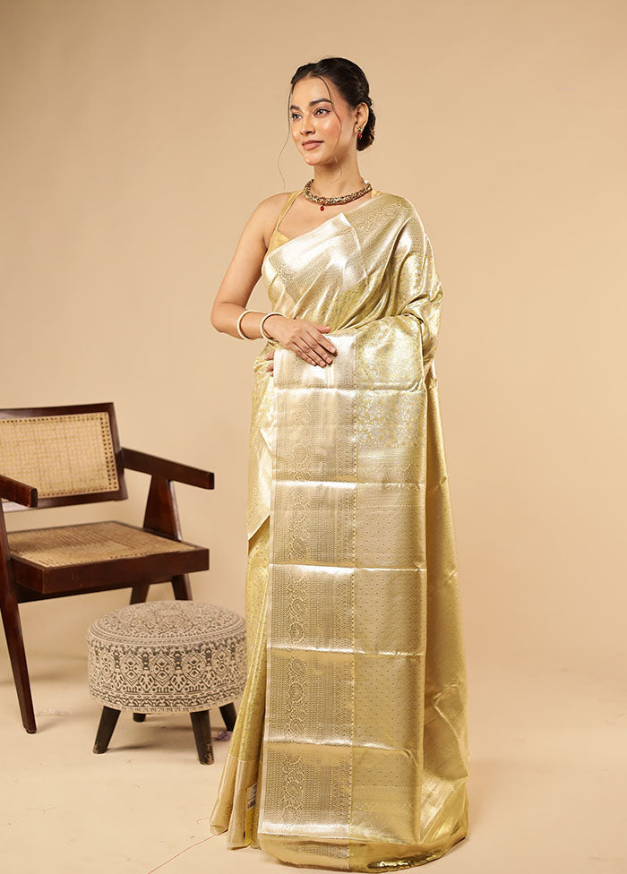 Yellow Kanjivaram Silk Saree With Blouse Piece