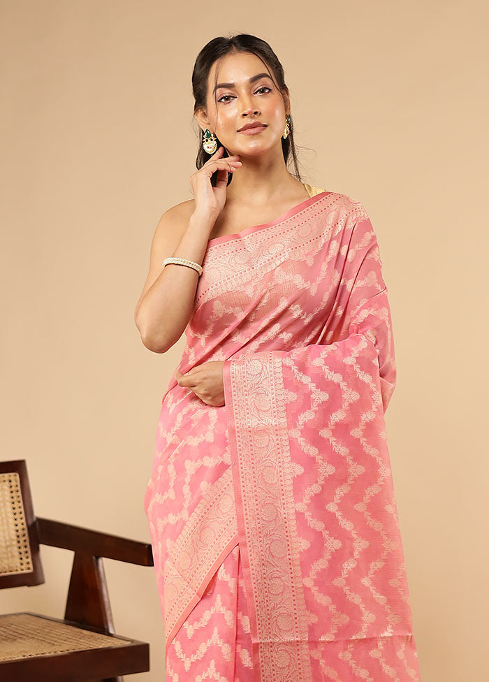 Pink Kora Silk Saree With Blouse Piece