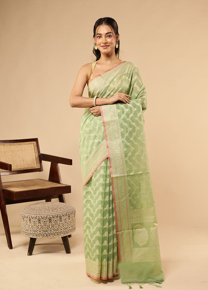 Green Kora Silk Saree With Blouse Piece