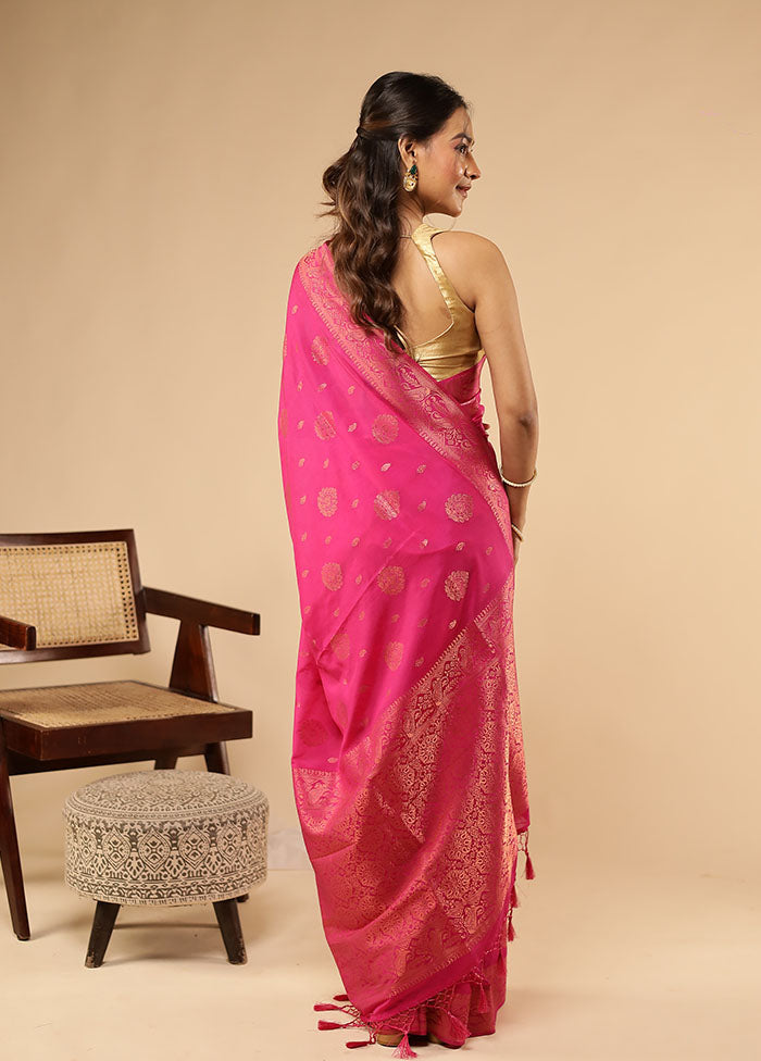 Pink Dupion Silk Saree With Blouse Piece