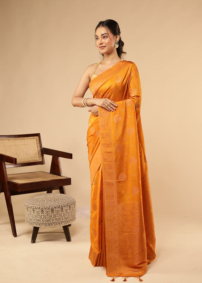 Orange Dupion Silk Saree With Blouse Piece