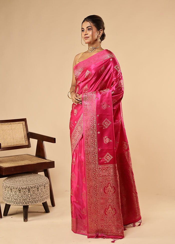 Pink Dupion Silk Saree With Blouse Piece
