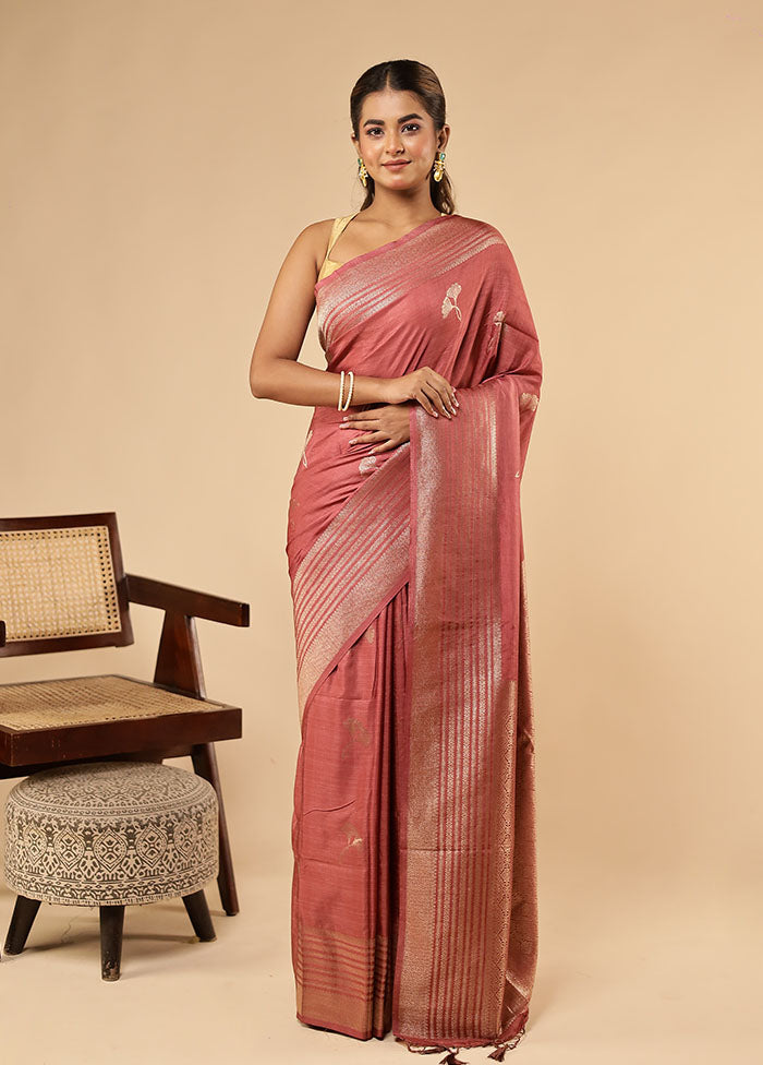 Pink Dupion Silk Saree With Blouse Piece
