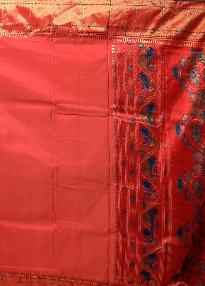 Red Handloom Kanchipuram Pure Silk Saree With Blouse Piece