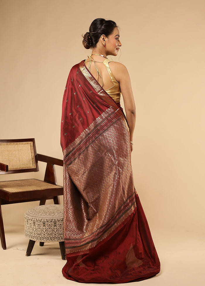 Maroon Kanjivaram Silk Saree With Blouse Piece