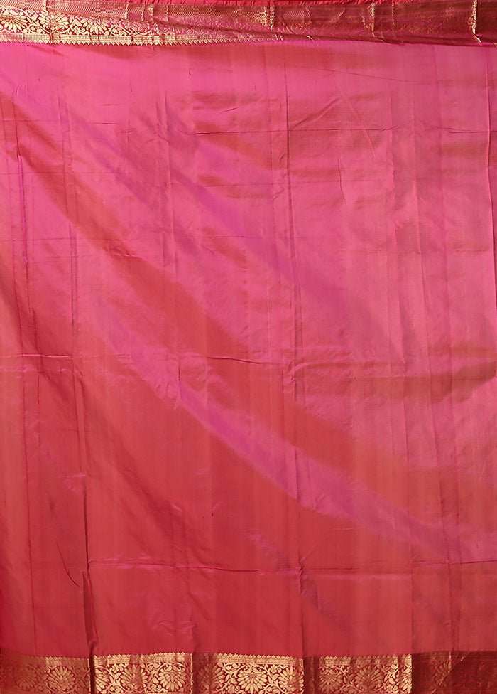 Pink Handloom Kanjivaram Pure Silk Saree With Blouse Piece