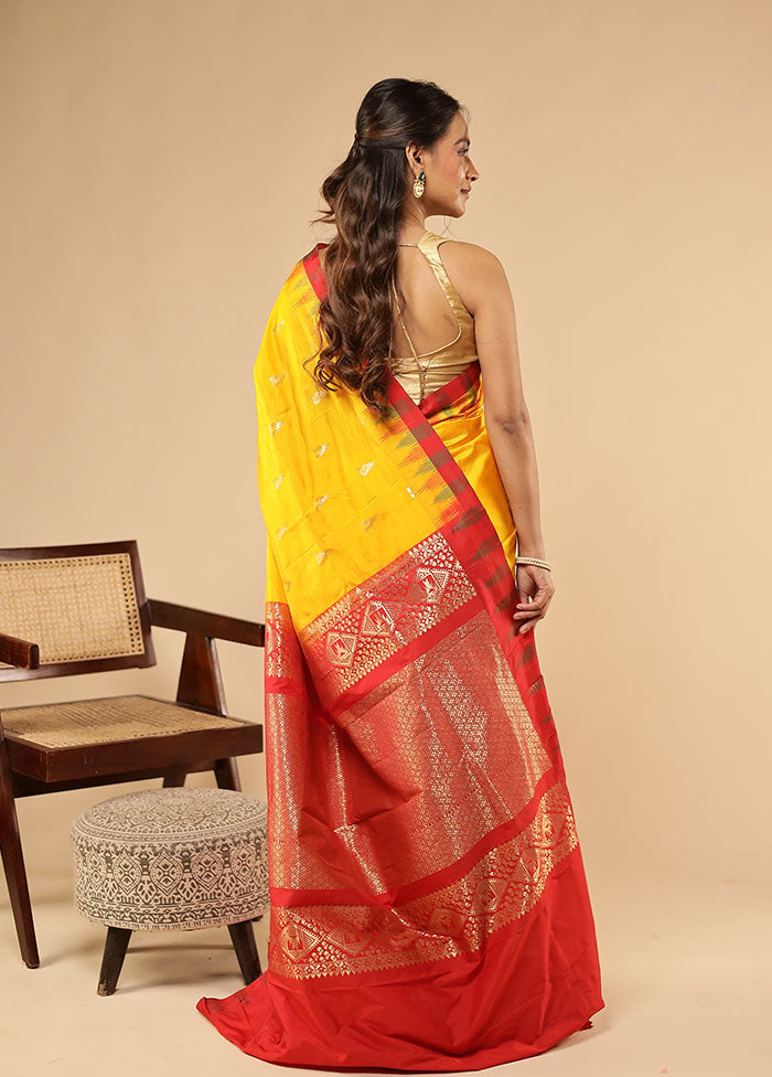 Yellow Kanjivaram Silk Saree With Blouse Piece