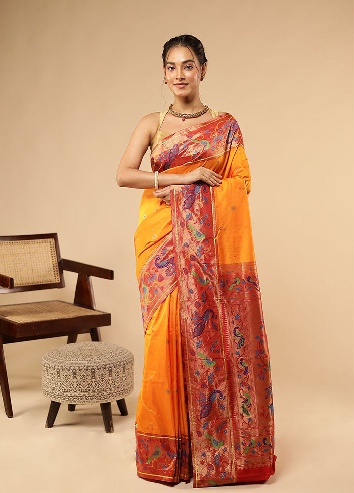 Orange Kanjivaram Silk Saree With Blouse Piece