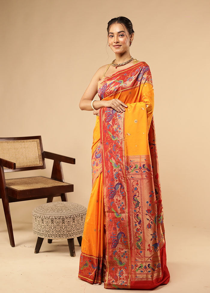 Orange Kanjivaram Silk Saree With Blouse Piece