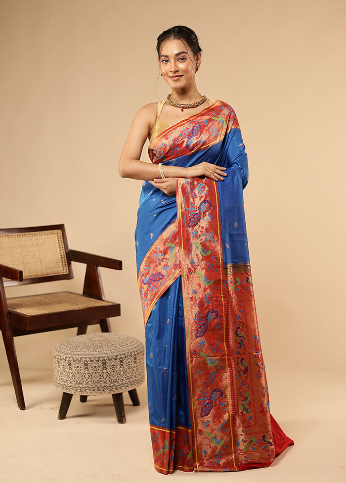 Blue Kanjivaram Silk Saree With Blouse Piece