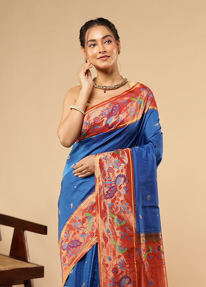 Blue Kanjivaram Silk Saree With Blouse Piece