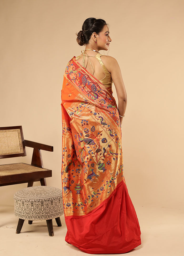 Rust Kanjivaram Silk Saree With Blouse Piece