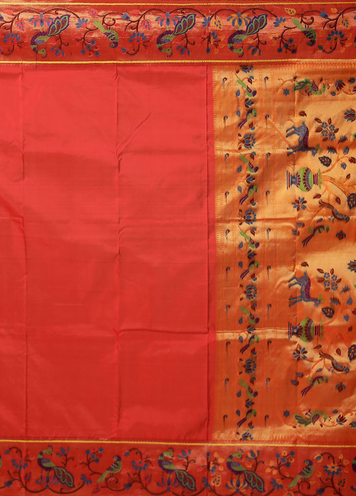 Rust Kanjivaram Silk Saree With Blouse Piece
