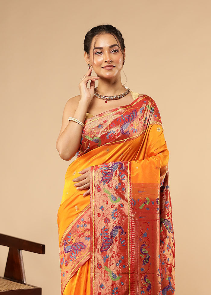 Orange Kanjivaram Silk Saree With Blouse Piece