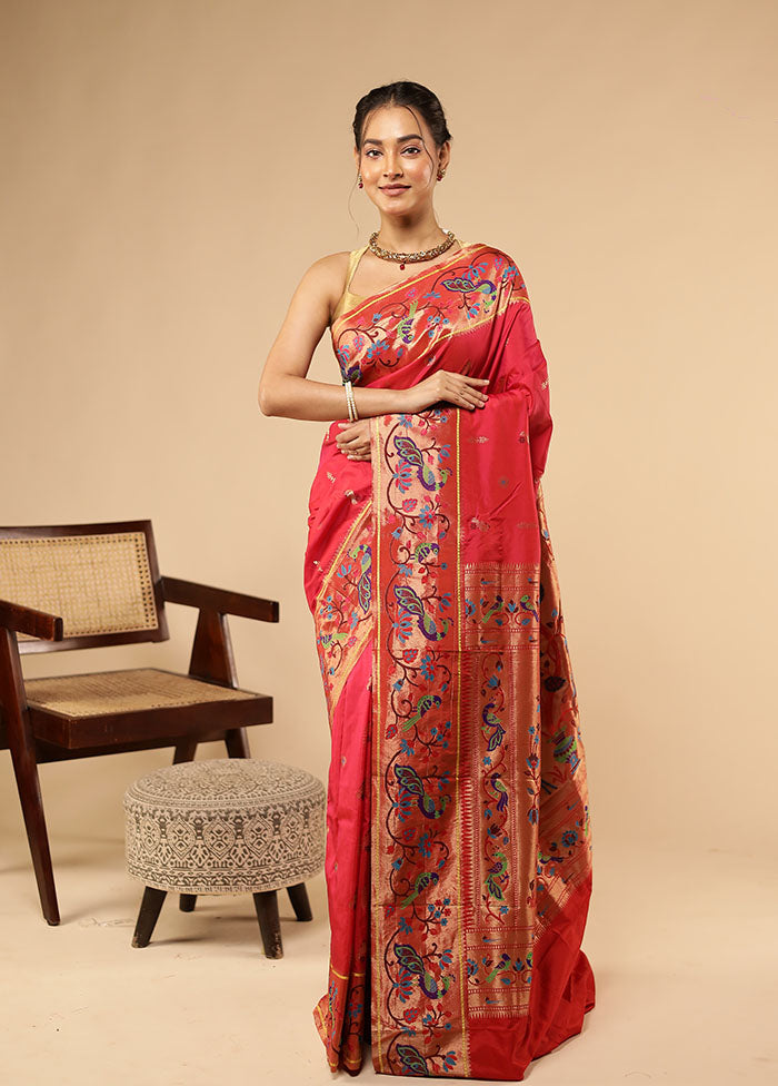 Pink Kanjivaram Silk Saree With Blouse Piece