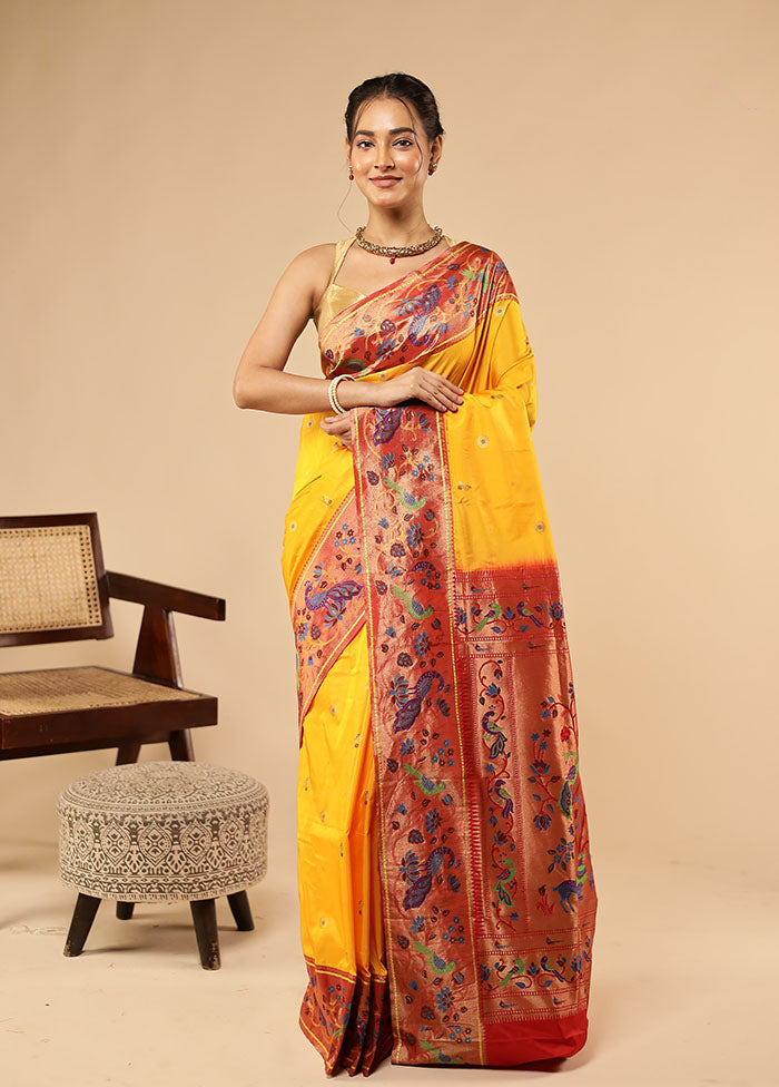 Yellow Kanjivaram Silk Saree With Blouse Piece