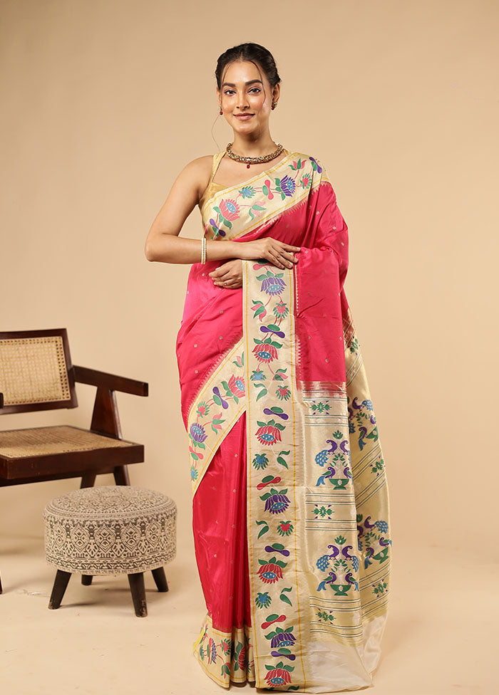 Pink Kanjivaram Silk Saree With Blouse Piece